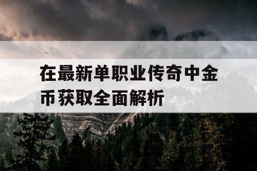 在最新单职业传奇中金币获取全面解析