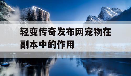 轻变传奇发布网宠物在副本中的作用